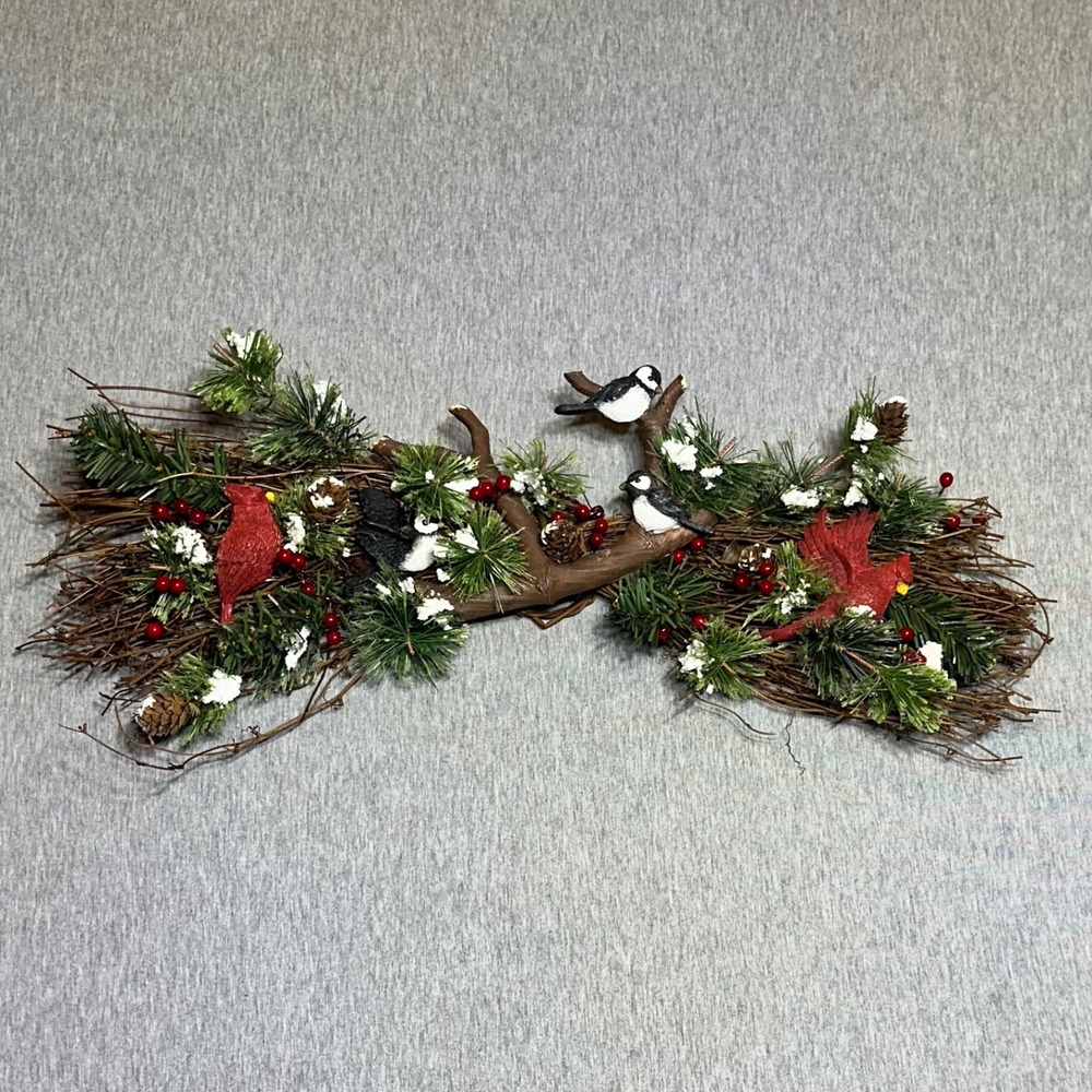 Winter Cardinal Chickadee Pine Swag Holiday Christmas Wall Mantel Decor 22in